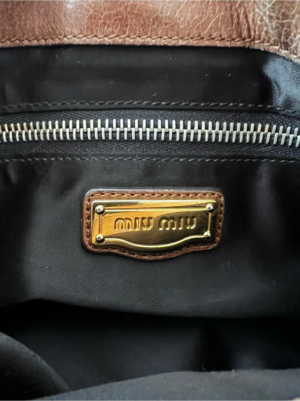 Miu Miu Cognac Braided-Handle Hobo with Gold Hardware